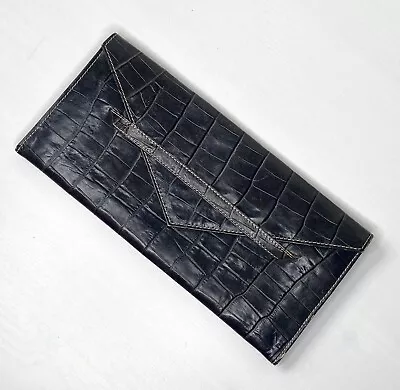 Beautiful TUSK Black Embossed Leather Envelope Clutch  NICE • $24.95