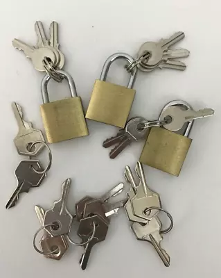 Vintage Lot Of 3 Solid Brass Small/Mini/Luggage Padlocks + Assorted Keys Heavy • $26.99