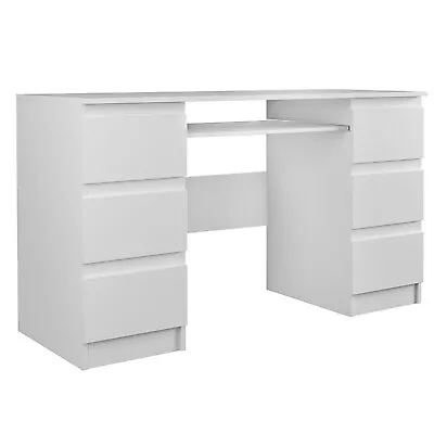 Large Desk Office White 6 Drawer Matt -  KUBA • £154.99