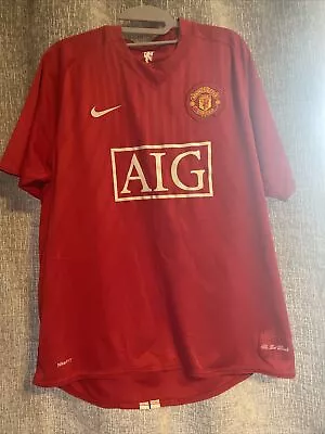 Genuine Manchester United Home Shirt 2007/2009 Size Large Ronaldo Rare 237924 • £28