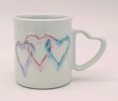 Collectible Mary Kay Ceramic Coffee Mug Tea Cup - 3 Pastel Hearts & Heart Handle • $19.87