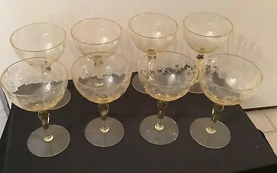 Rare Vintage Set Of 8 Delicate Etched Crystal Stemware Glasses Flowers/branches • $41.99