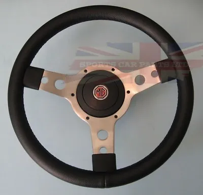 New 13  Leather Steering Wheel & Adaptor MGA MG Midget 1964-1967 & MGB 1963-1967 • $174.94