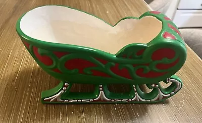 HOLLAND MOLD Sleigh VINTAGE CHRISTMASRed/Green/Silver CERAMIC Holiday Decor • $18