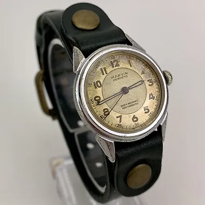 Vintage Marvin Hermetic WW2 Era Military Watch 1940s Red Sec Lume Hands Swiss • $249.87