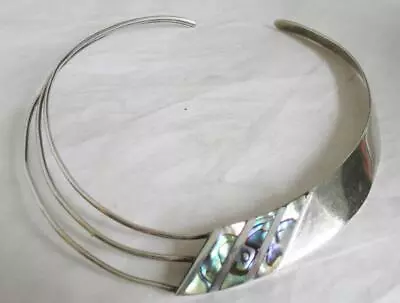 SUPERB SILVER COLLAR NECKLACE With ABALONE SHELL PANEL 45g STAMPED 925 • £9.50