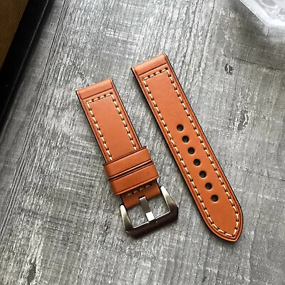 Thick Orange Leather Watch Strap For Panerai Luminor Marina Radiomir PAM 22/24mm • £38