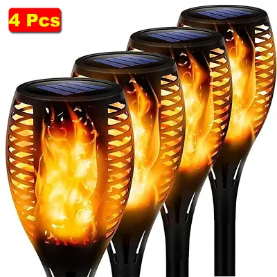£9.99 • Buy 4× Garden Path Flickering Flame Effect Solar Outdoor Lights Stake LED Torch Lamp
