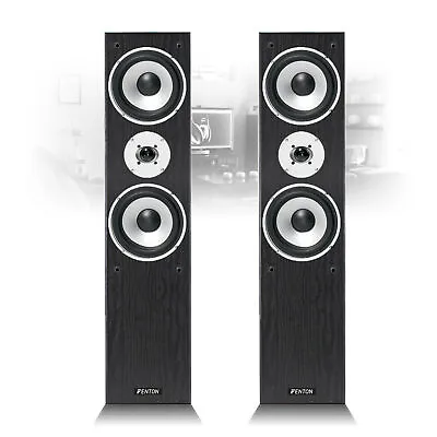 Pair Of Black Fenton 3-way Home Audio Tower Speakers Bass Hi-Fi Stereo 350 Watt • £150