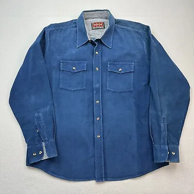 Vintage Woodland Shirt Adult XL Blue Corduroy Long Sleeve Outdoors Work Wear Men • $18.95