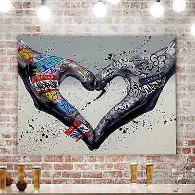 Banksy Canvas Wall Art |  Canvas Prints | Framed Pictures Love Hands • £9.99