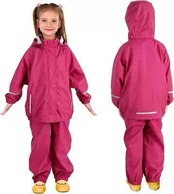 £29.99 • Buy Pink 8-9 Yrs Andake Kids Rain Suit Waterproof Jacket With Overall Trousers N Bib