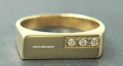 Men's Simulated Round Diamond Vintage Pinky Ring 0.50 Ct Gold Plated 925 Silver • $135.84