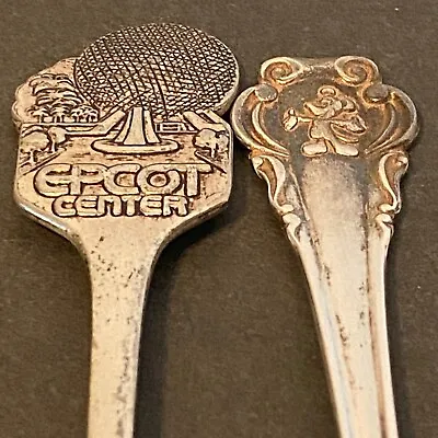 2 Vintage 1992 Collector Silver Plated Spoons Disney Epcot Center Mickey Mouse • $34.99