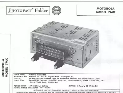 1957 MOTOROLA 7MX Universal AM Car RADIO Receiver Photofact Repair MANUAL • $10.99