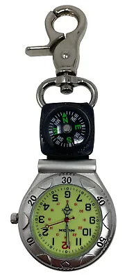 Klox Silver Clip-On Carabiner FOB Watch With Compass Luminous Face For Doctors • £14.99