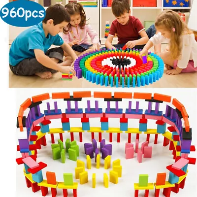 £9.79 • Buy 960pcs Coloured Wooden Tumbling Dominoes Games For Kids Childrens Fun Play Toy