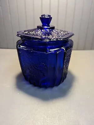 Anchor Hocking Cobalt Blue Glass Biscuit Cookie Jar Mayfair  • $28