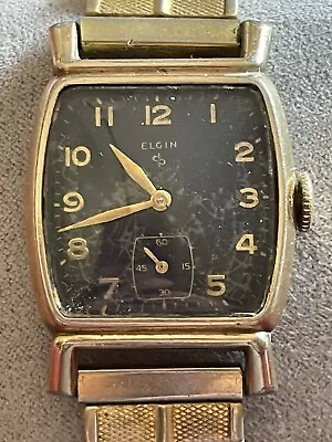 Vintage Mens Elgin Antique Watch 15 Jewel 10k Gold P Black Gold Face. Wont Wind • $34.47