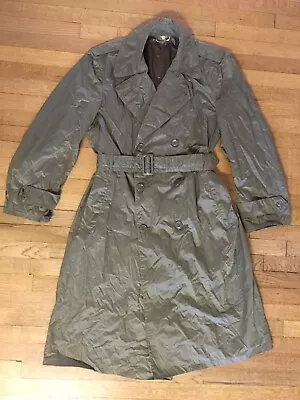 Vtg 50s Cold War OD Green Army Military Rain Overcoat Mens M Jacket Trench Coat • $93.16