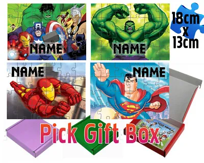PERSONALISED AVENGERS SUPER HEROES JIGSAW PUZZLE - ADD CUSTOM NAME- 18cm By 13cm • £5.99