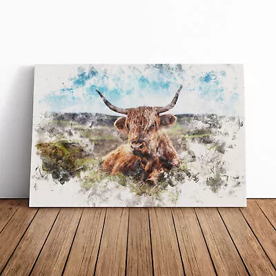 A Resting Highland Cow Canvas Wall Art Print Framed Picture Decor Living Room • £24.95