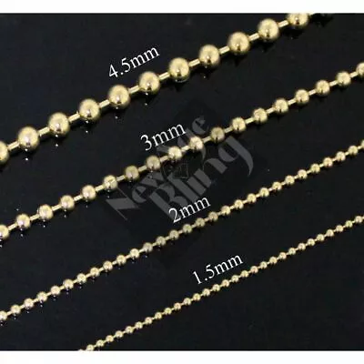 StainlessSteel Ball Chain 16 -34  DogTag Bead Gold Plated Necklace 1.5/2/3/4.5mm • $8.99