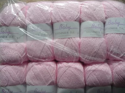 James C Brett Baby Shimmer Double Knitting Wool Yarn 5x100g pink Shade Bs6 New • £14.50