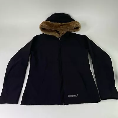 Marmot Women's Furlong Soft Shell Jacket Size S Black Faux Fur Hoodie Coat  • $44.78