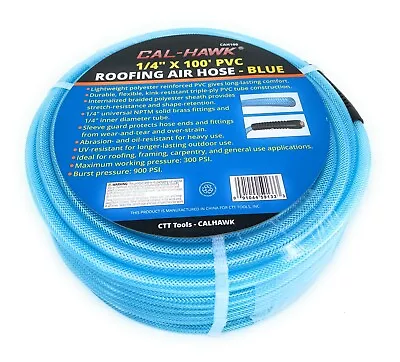 1/4  X 100' Air Hose 100 FT Flexible Braid Roofing Clear Blue PVC NPT 300 PSI  • $39.99