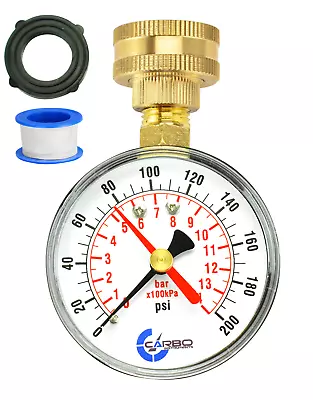 CARBO Instruments 2-1/2  Water Pressure Test Gauge 200 Psi  3/4  Female Hose  • $10.95