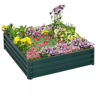 Raised Garden Bed Metal Patio Backyard Flower Vegetable Planter Green Outsunny • £39.99