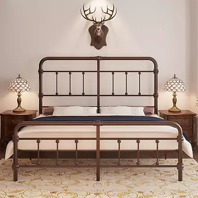 King-Size-Bed-Frame And Headboard Giselle-Vintage Antique-Metal - Iron Platform  • $247.83