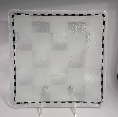 White/Clear Squares Pattern Fused Art Glass Plate • Signed • Vintage • $48