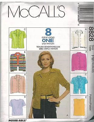 8828 McCalls Vintage Pattern Misses Shirt Top Blouse UNCUT SEWING OOP FF NEW • $5.59