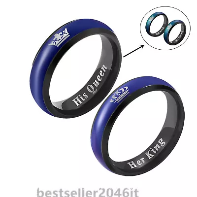 2pcs His Queen Her King Stainless Steel Couple Ring Color Changing Matching Band • $12.99