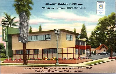 Linen Postcard Sunset Orange Motel 7001 Sunset Blvd In Hollywood California • $10