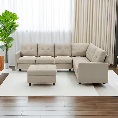 Living Room Sectional Sofa Set DLY Couch Linen Fabric Upholstered Sofa W/Ottoman • $125.99