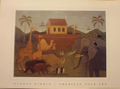 Art Print~NOAH'S ARK~Warren Kimble~folk~OOP~animals Birds Boat Primitive 16x12 • $15.49