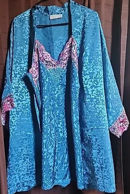 Vintage Val Mode Lingerie Large Robe Medium Set Green Satin Made In UsA • $15.99