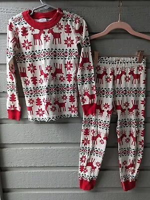 $14.50 • Buy Hanna Andersson Red White Reindeer Christmas Pajamas Jammies Unisex 5T