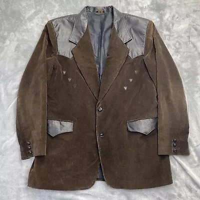 Vintage Pioneer Wear Men's Rockabilly Corduroy Leather Western Blazer Jacket USA • $18.99