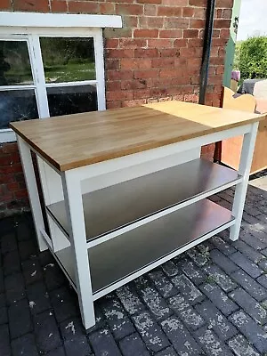 White Ikea Kitchen Island / Breakfast Bar With Stainless Steel Shelves • £240