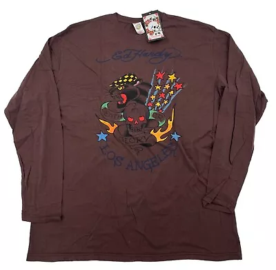 Ed Hardy Men's Long Sleeve Vintage T-Shirt Brown Los Angeles Graphic XXL NWT FS • $44.99