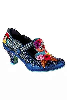 Irregular Choice Birdie Date Blue Embroidered Mid Heel T-Bar Shoes • £30.79