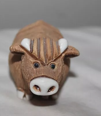 Handmade Clay Signed Farm Countryside Miniature Bull Cow 2.5  • $12