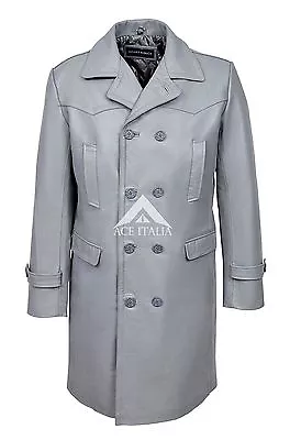 'GERMAN PEA COAT' GREY Men's Classic Reefer Military Hide Leather Jacket U-BOAT • $161.66