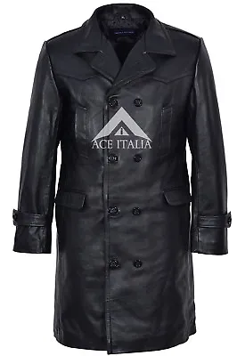 'GERMAN PEA COAT' Black Men's Classic Reefer Military Hide Leather Jacket U-BOAT • $161.66