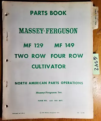 Massey Ferguson MF 129 149 2 4 Row Cultivator Parts Book Manual 651 196 M91 '64 • $15