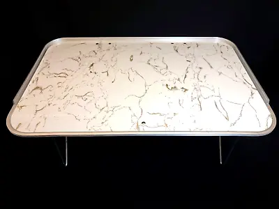 Mid Century Modern Metallic Gold Vein On White Folding Metal TV/Dinner Tray • $38
